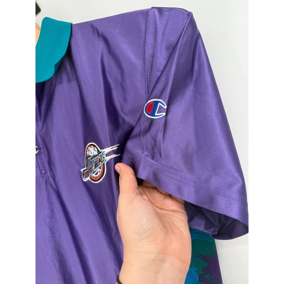 Vintage Champion Utah Jazz Shirt Mens Purple Polo NBA‎ Basketball 90s Sz M - Picture 5 of 6